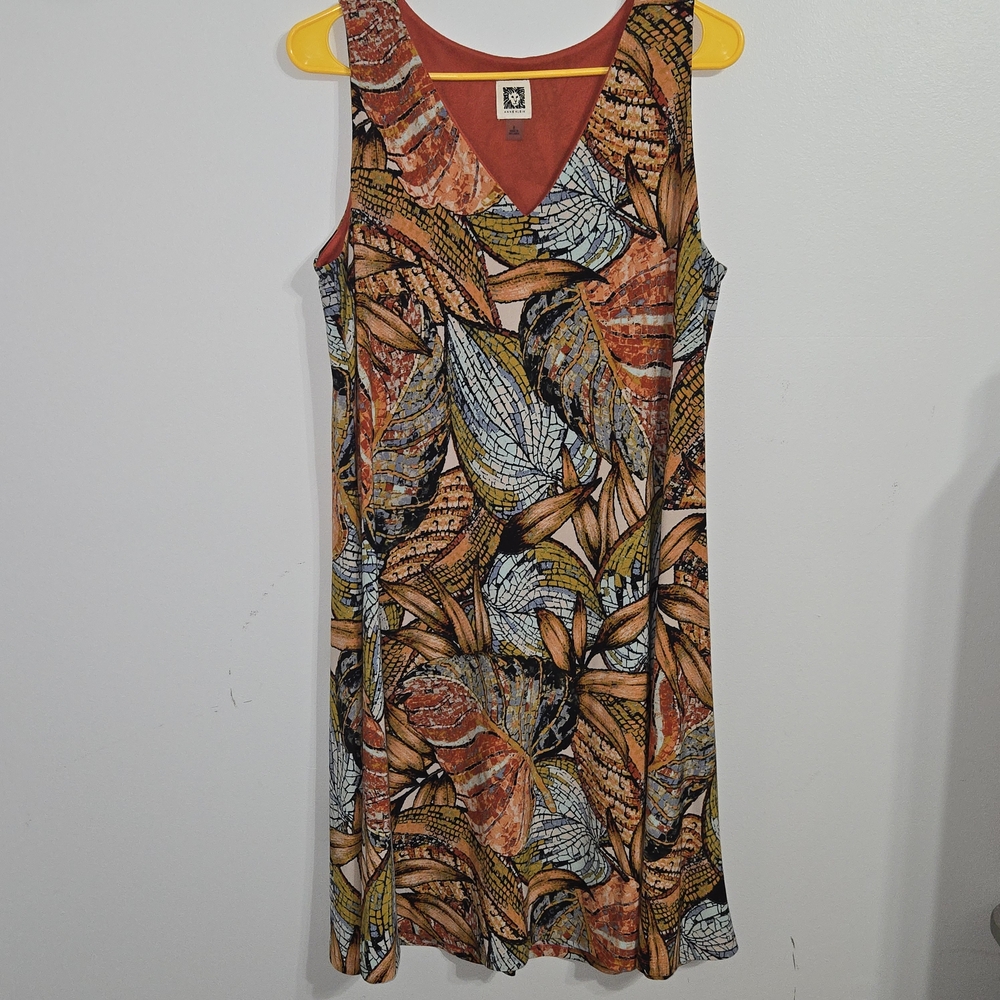M#53‎ Anne Klein Size 8 Multicolor Leaf Print Sleeveless Dress